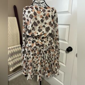 NWT Vici Taupe and Brown Floral Flutter Skirt Boho Dress